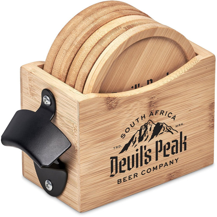 Okiyo Kanpai Bamboo Coaster & Bottle Opener Set