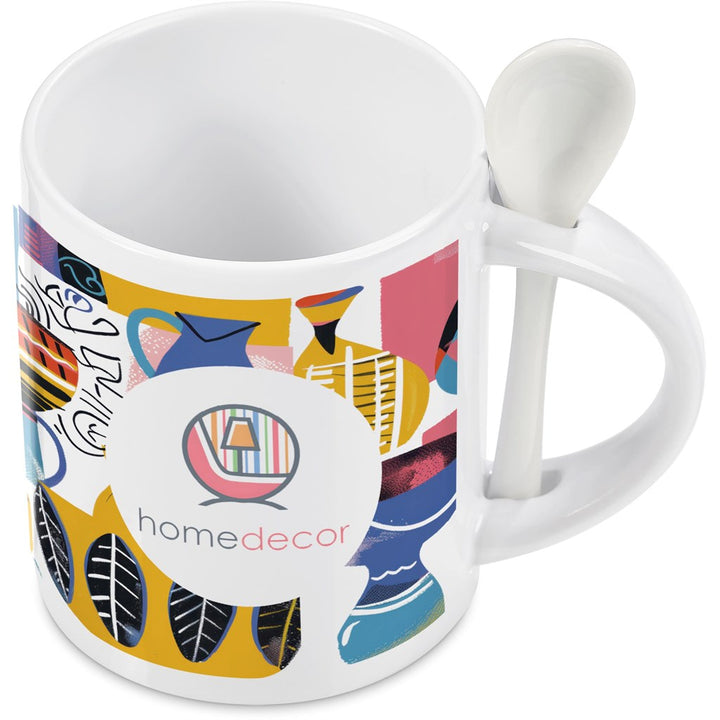 Eden Sublimation Ceramic Coffee Mug & Spoon Set - 320ml